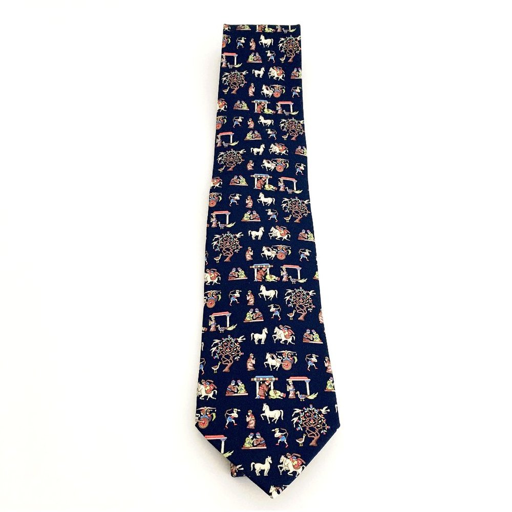 Salvatore Ferragamo Navy Blue Print Mens Tie